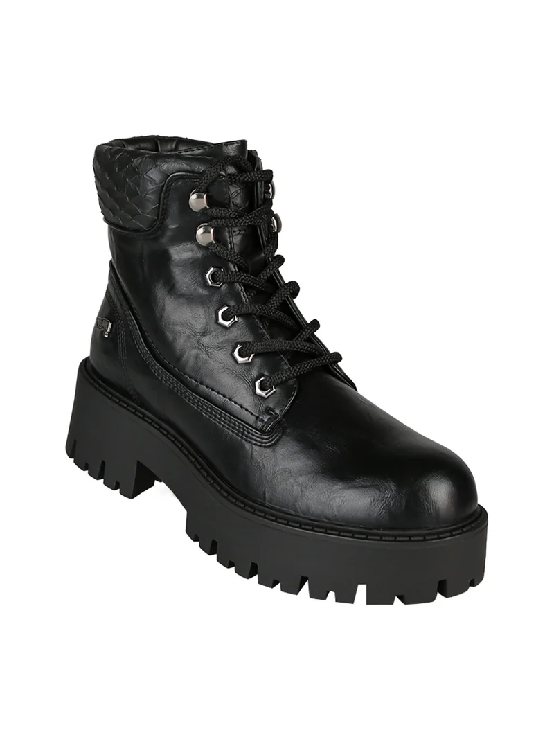 Anfibi donna stringati con suola chunky - nero