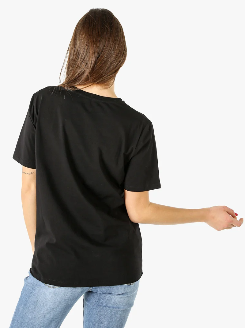 T-shirt donna orsetto in cotone - nero