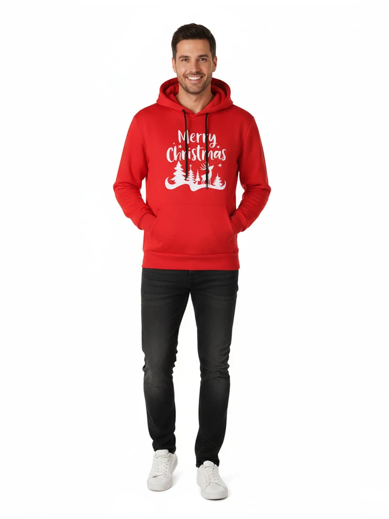 Felpa di Natale da uomo con cappuccio e interno felpato - rosso