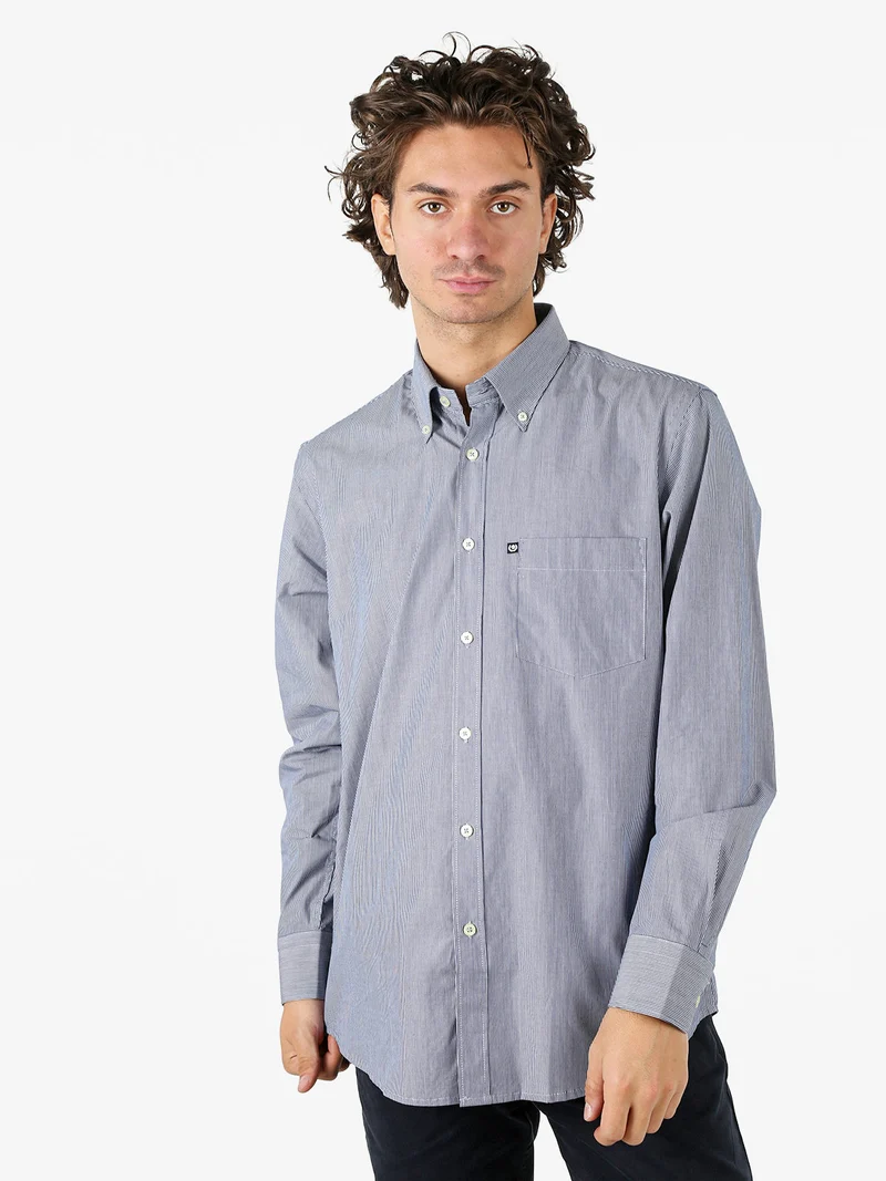 Camicia rigata da uomo in cotone a maniche lunghe - blu
