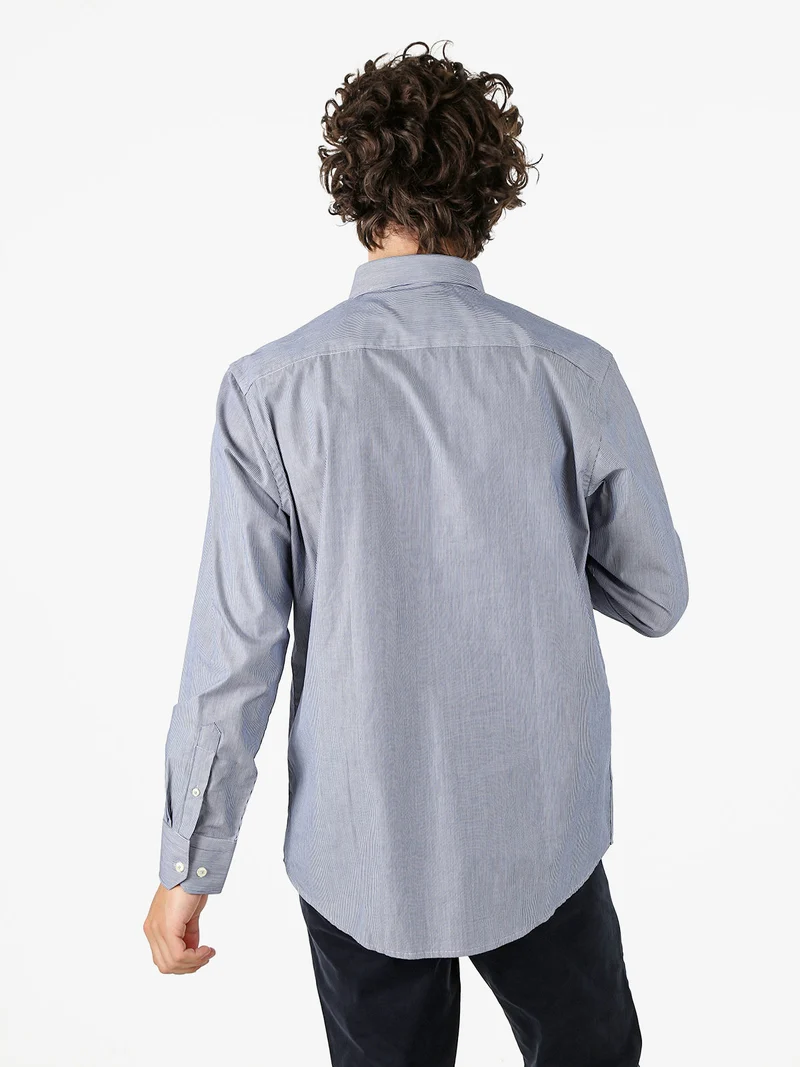 Camicia rigata da uomo in cotone a maniche lunghe - blu