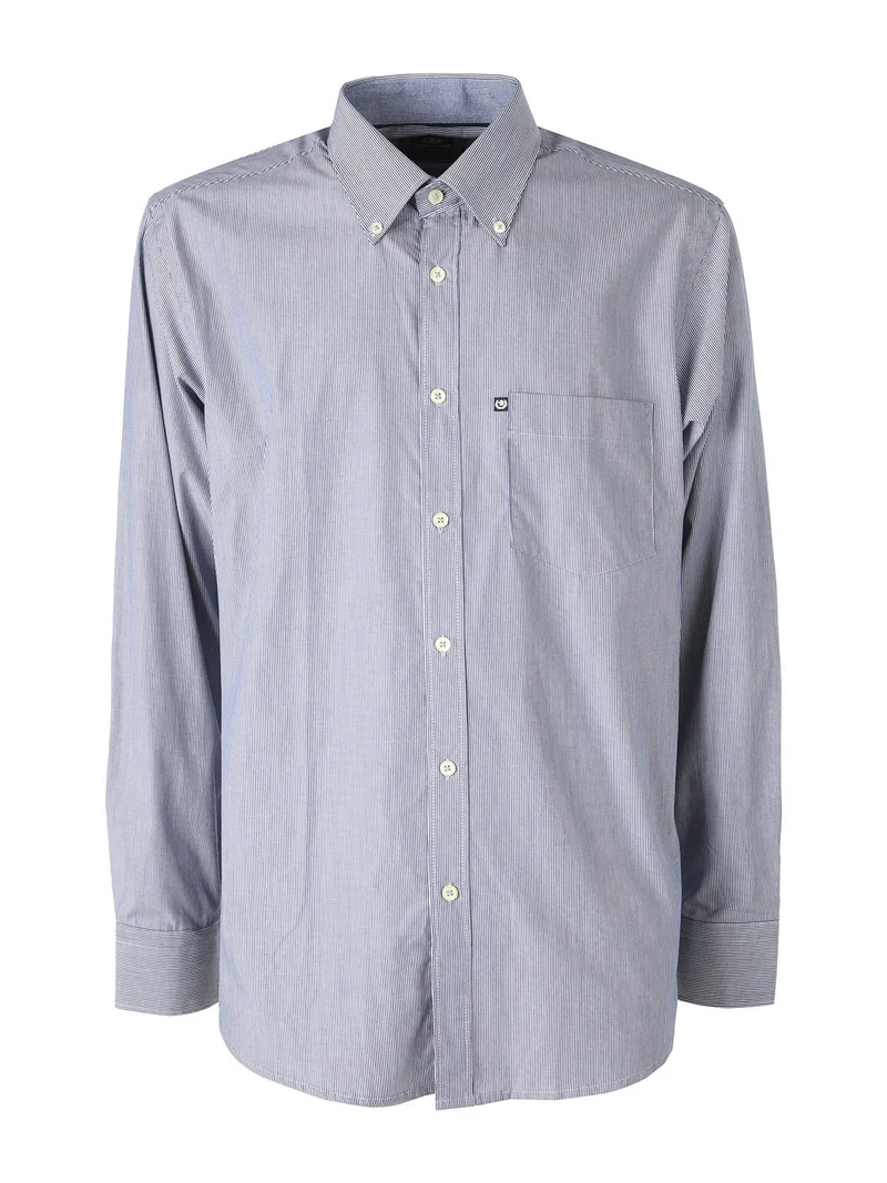 Camicia rigata da uomo in cotone a maniche lunghe - blu