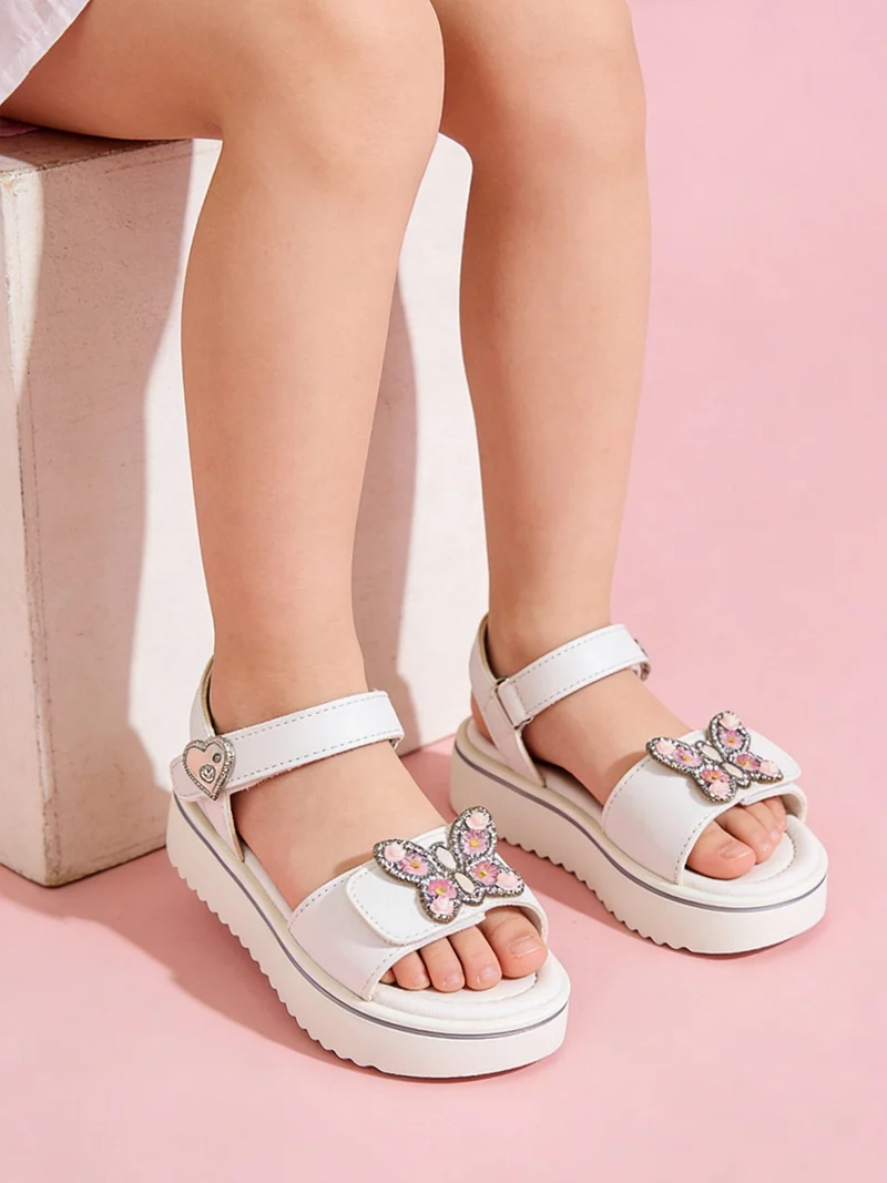 Sandali da bambina gioiello con platform e cintruini a strappo - bianco