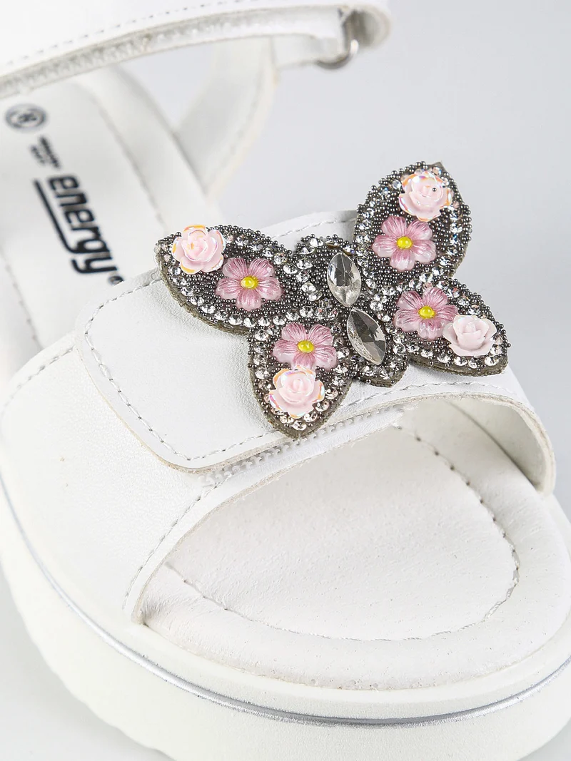 Sandali da bambina gioiello con platform e cintruini a strappo - bianco