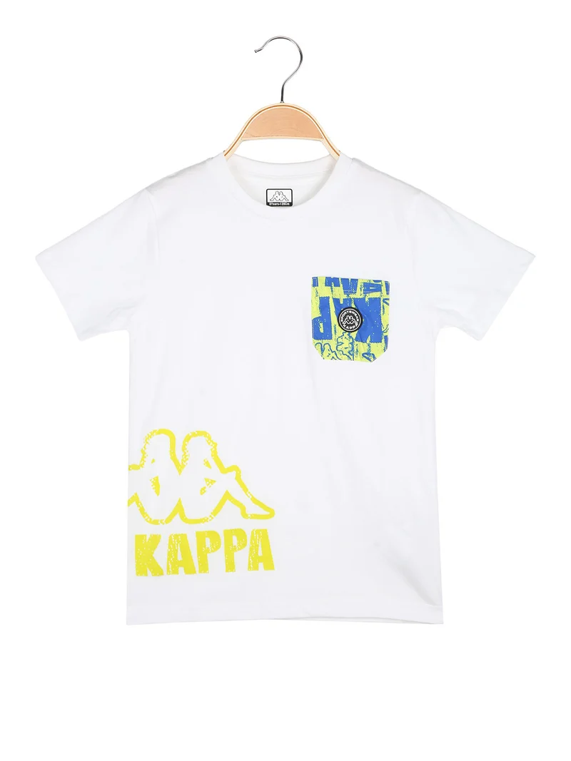 T-shirt da ragazzo in cotone con taschino e logo - bianco