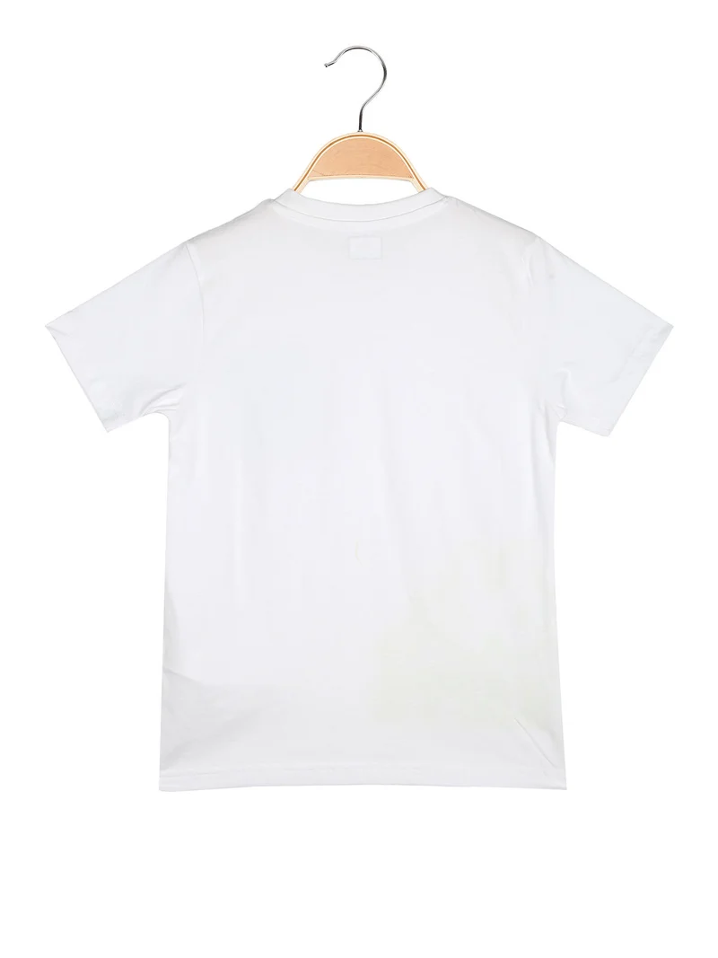 T-shirt da ragazzo in cotone con taschino e logo - bianco