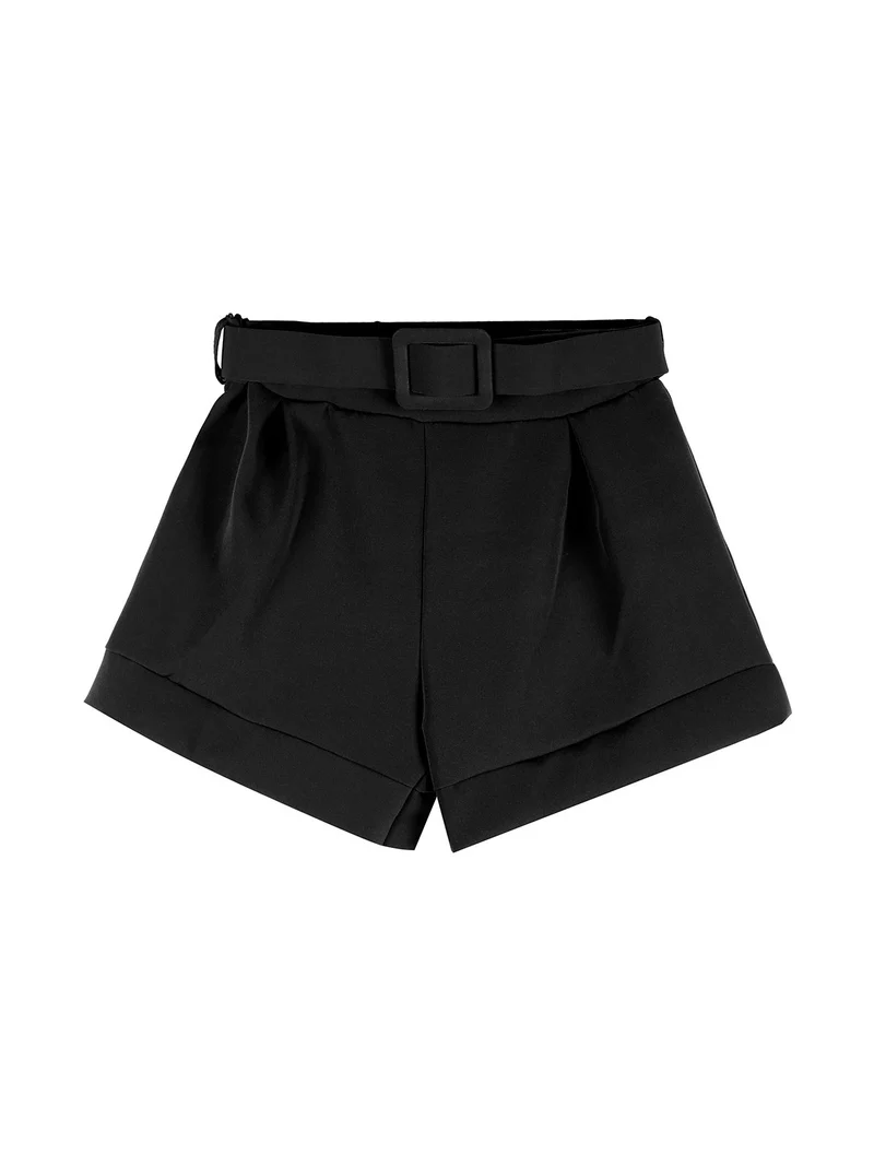 Shorts da bambina a vita alta - nero