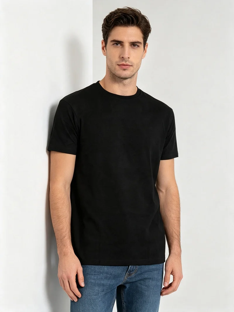 T-shirt intima da uomo girocollo in caldo cotone - nero