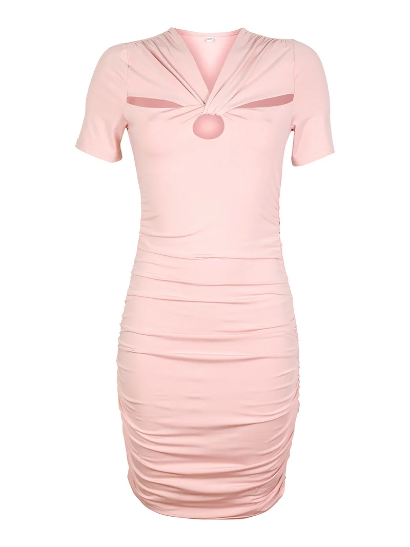 Abito tubino donna drappeggiato con manica corta - rosa