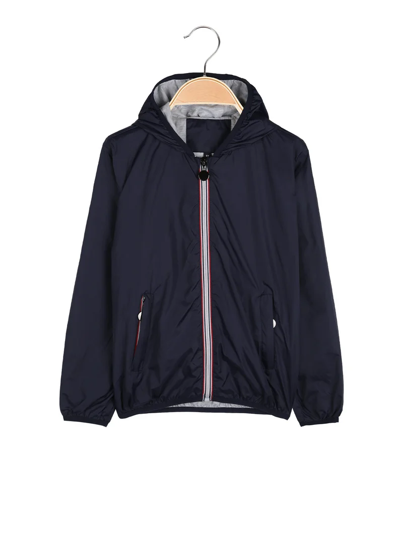 Giacca a vento da bambino con cappuccio e zip - blu scuro