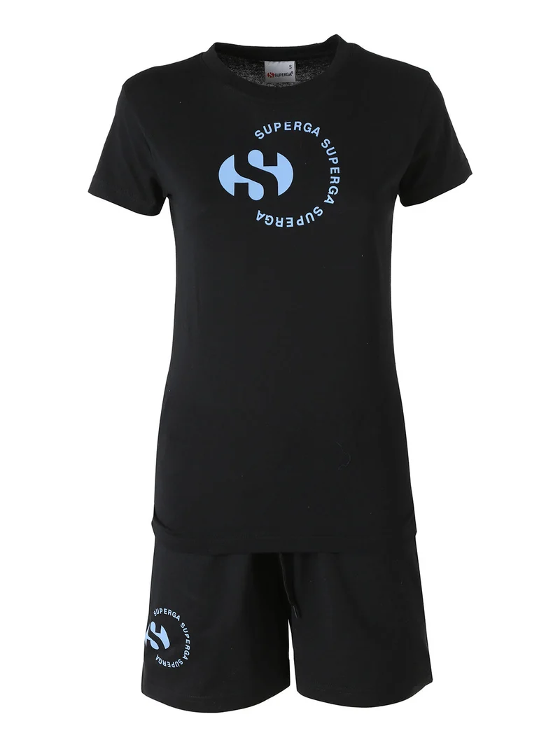 Completo corto da donna in cotone con logo - nero