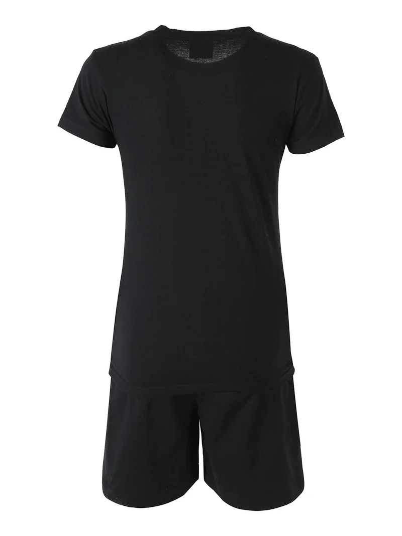 Completo corto da donna in cotone con logo - nero