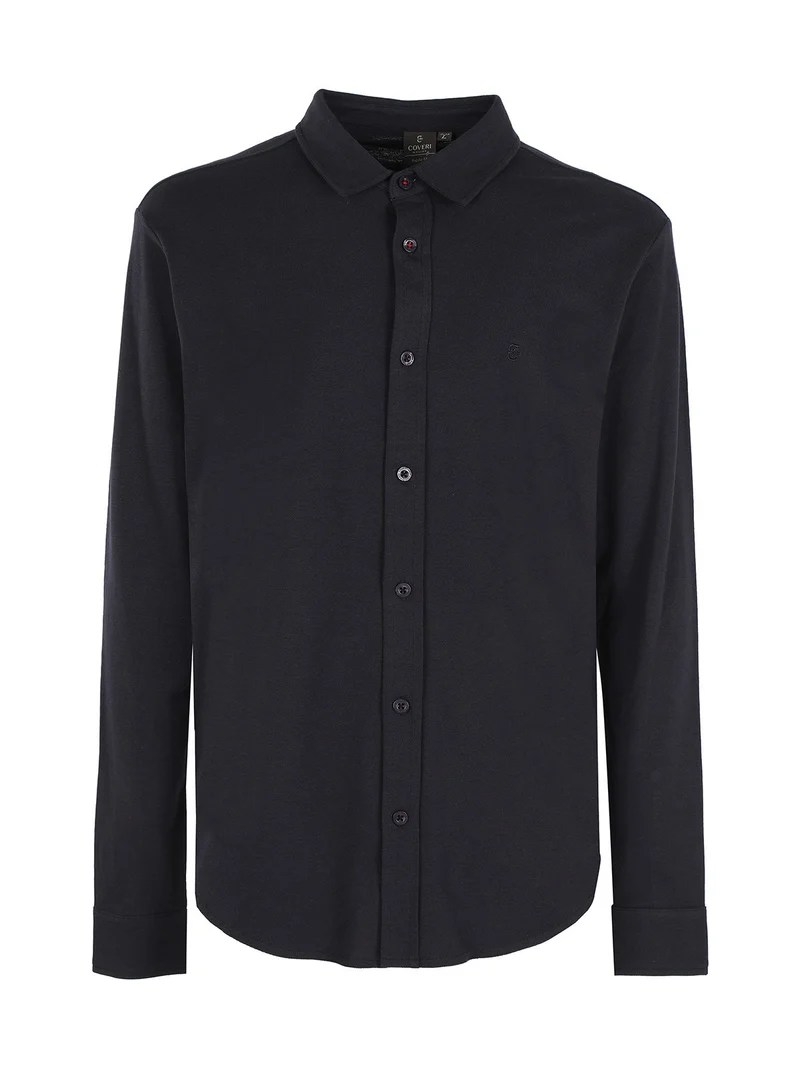 Polo camicia in cotone da uomo - blu scuro