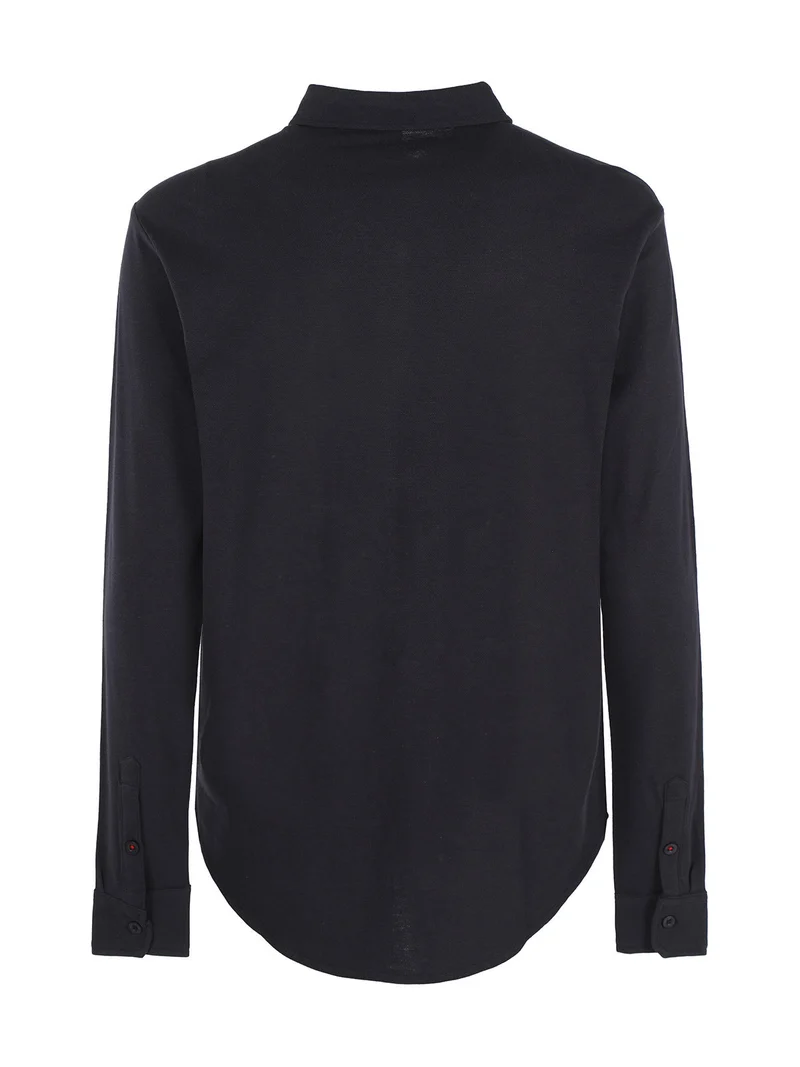 Polo camicia in cotone da uomo - blu scuro