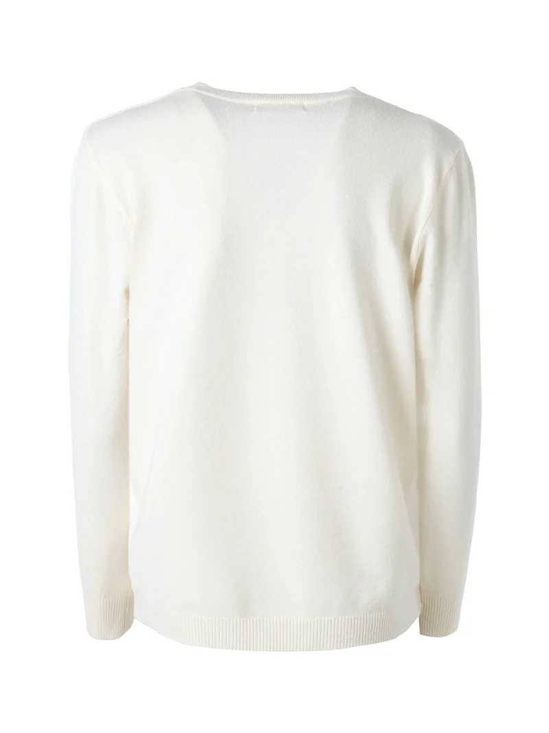 Pullover donna in maglia con scollo a V - panna