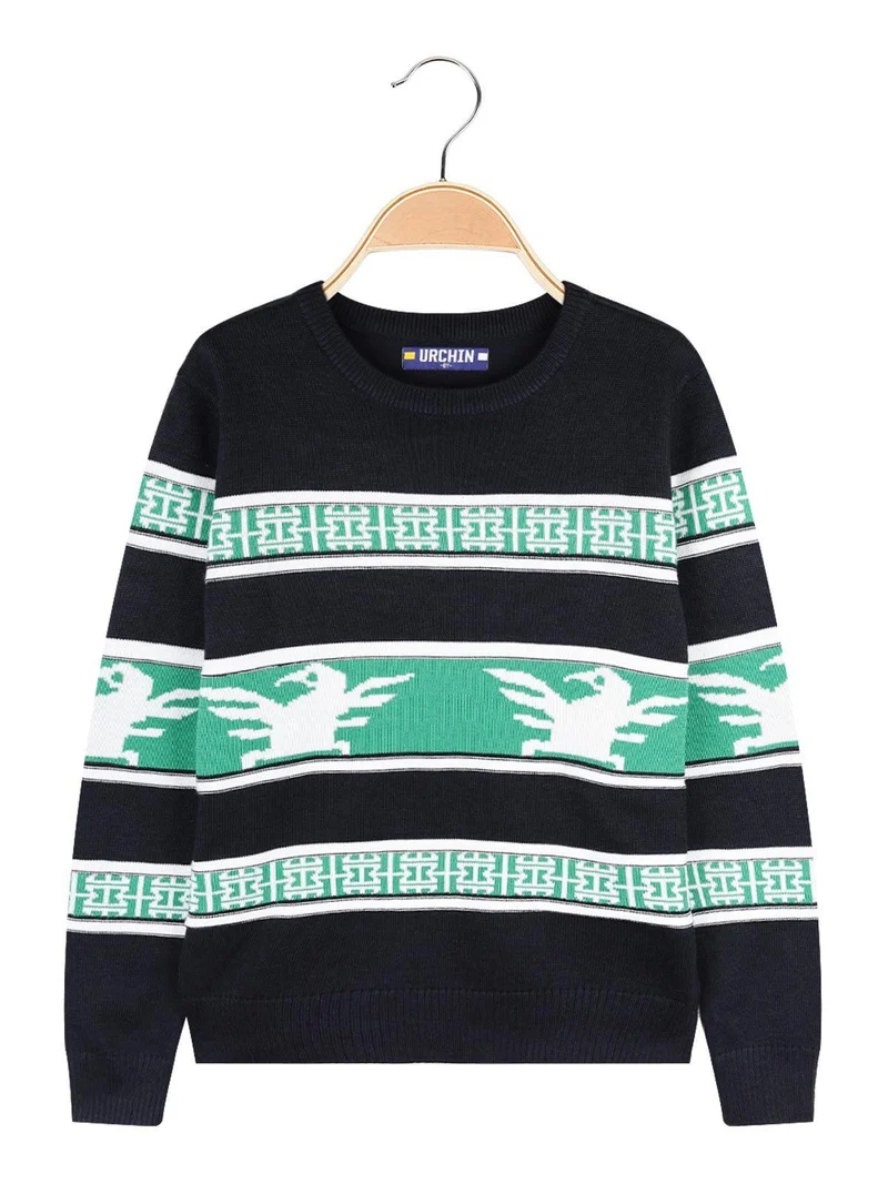 Pullover girocollo da bambino in maglia - blu scuro