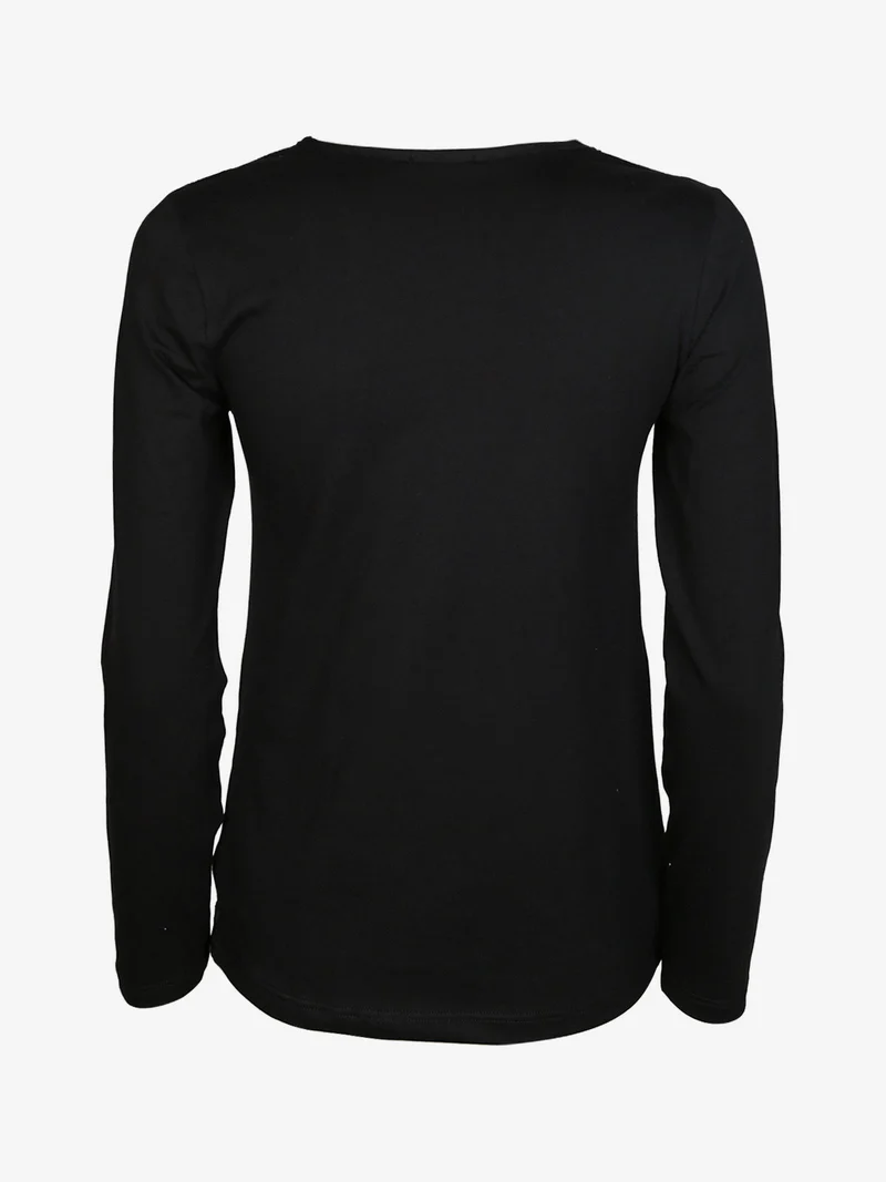 Maglia donna a maniche lunghe con dettagli in velluto e paillettes - nero