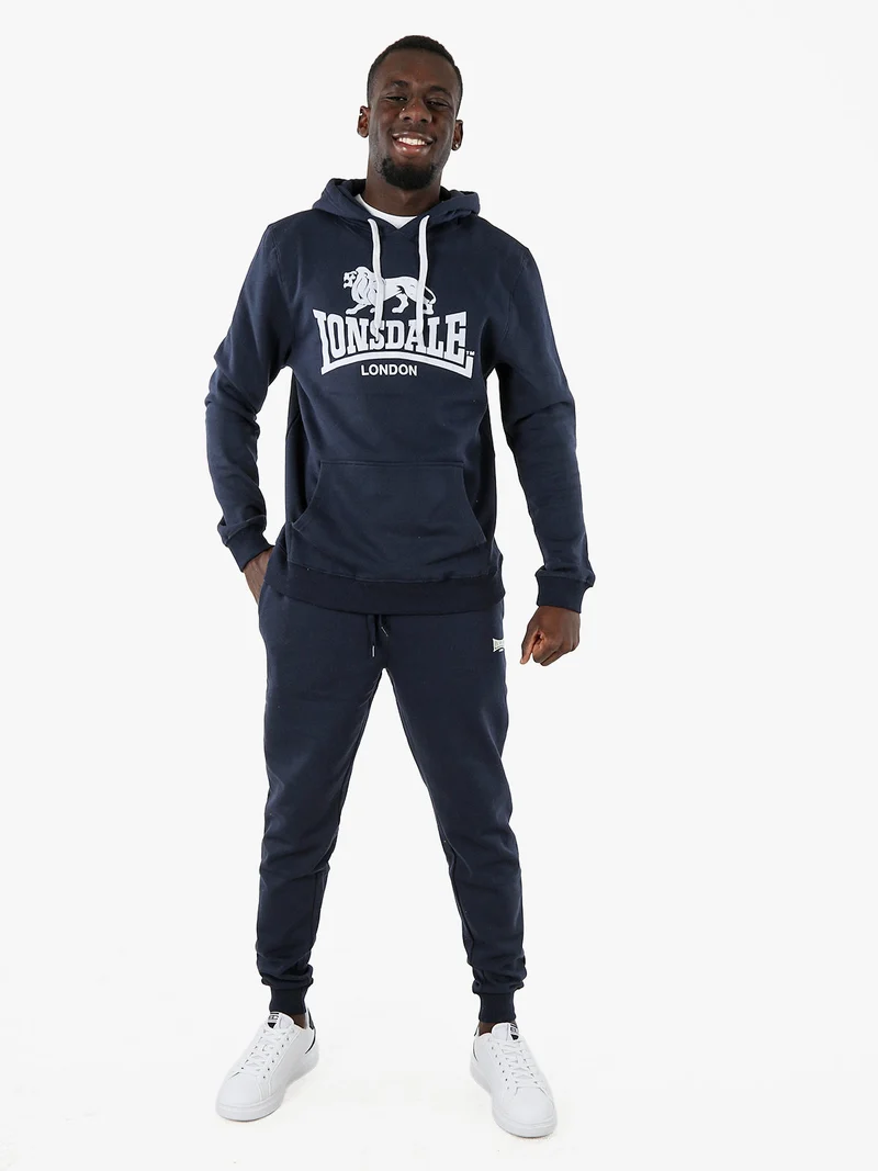 Felpa sportiva da uomo con cappuccio e logo - blu scuro