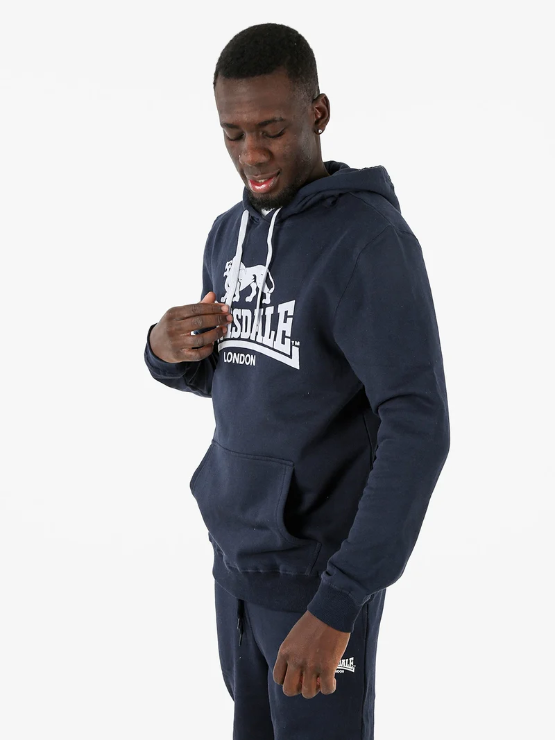 Felpa sportiva da uomo con cappuccio e logo - blu scuro