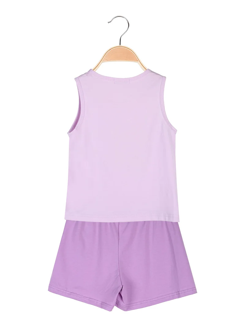 Completo corto da bambina con canotta e shorts in cotone - lilla