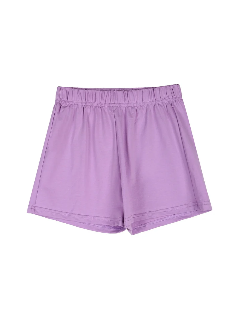 Completo corto da bambina con canotta e shorts in cotone - lilla