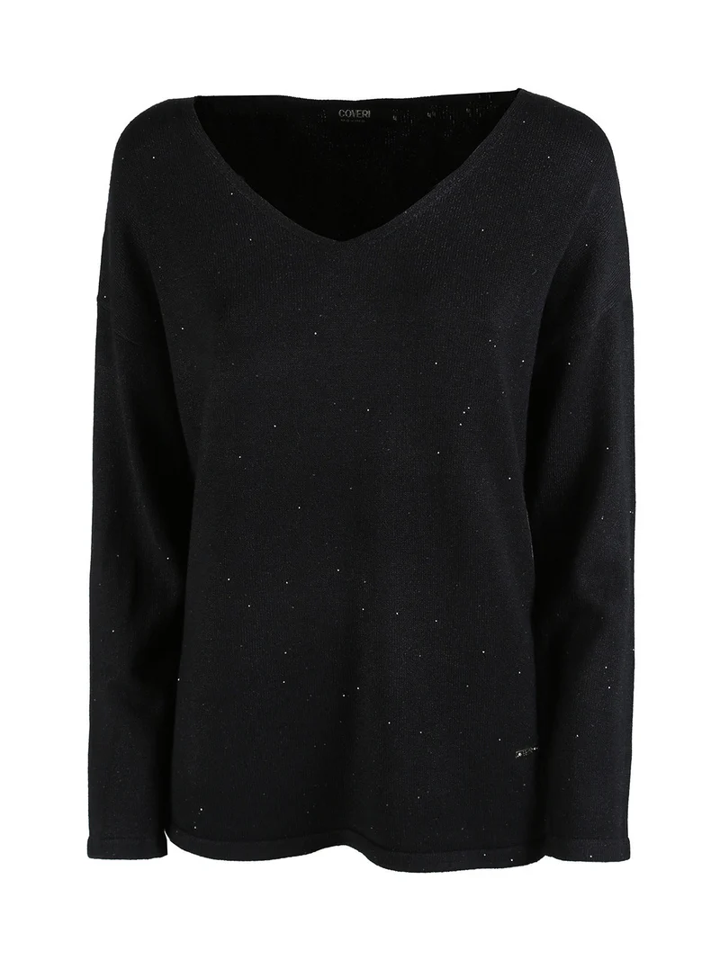 Pullover donna in maglia con scollo a V - nero
