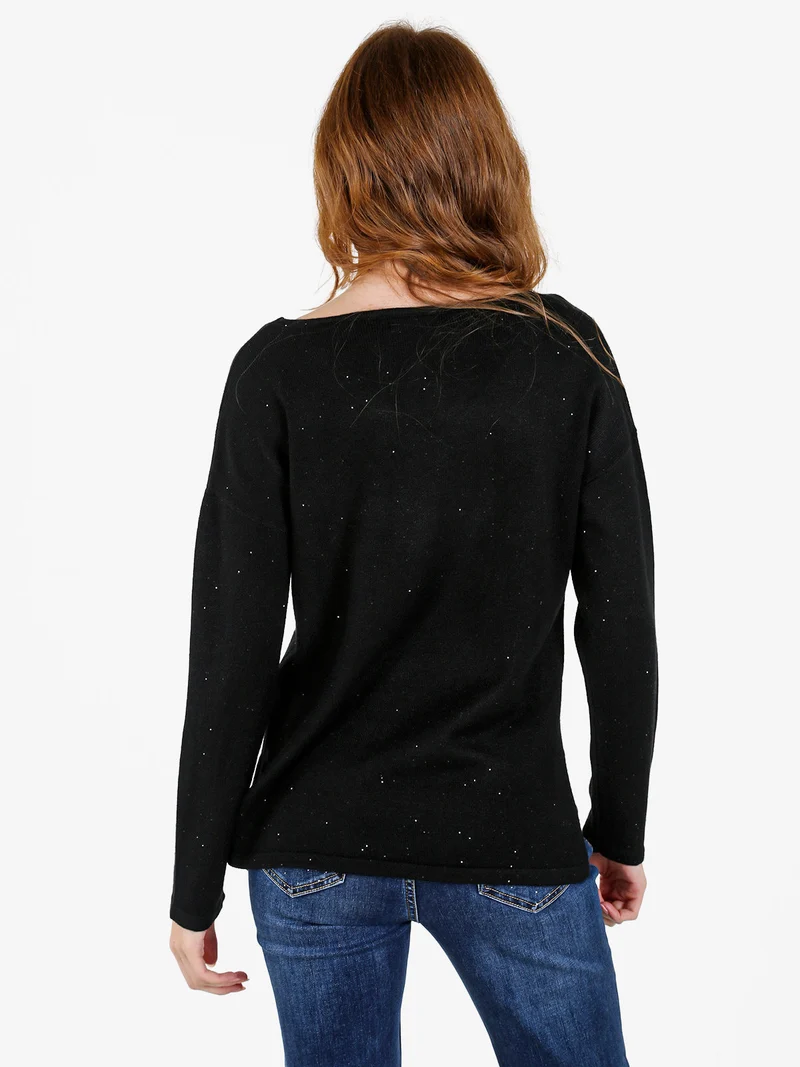 Pullover donna in maglia con scollo a V - nero
