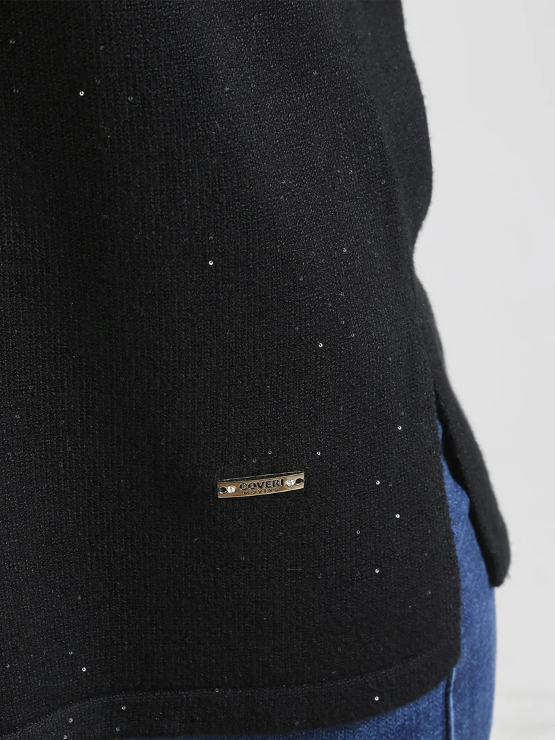 Pullover donna in maglia con scollo a V - nero