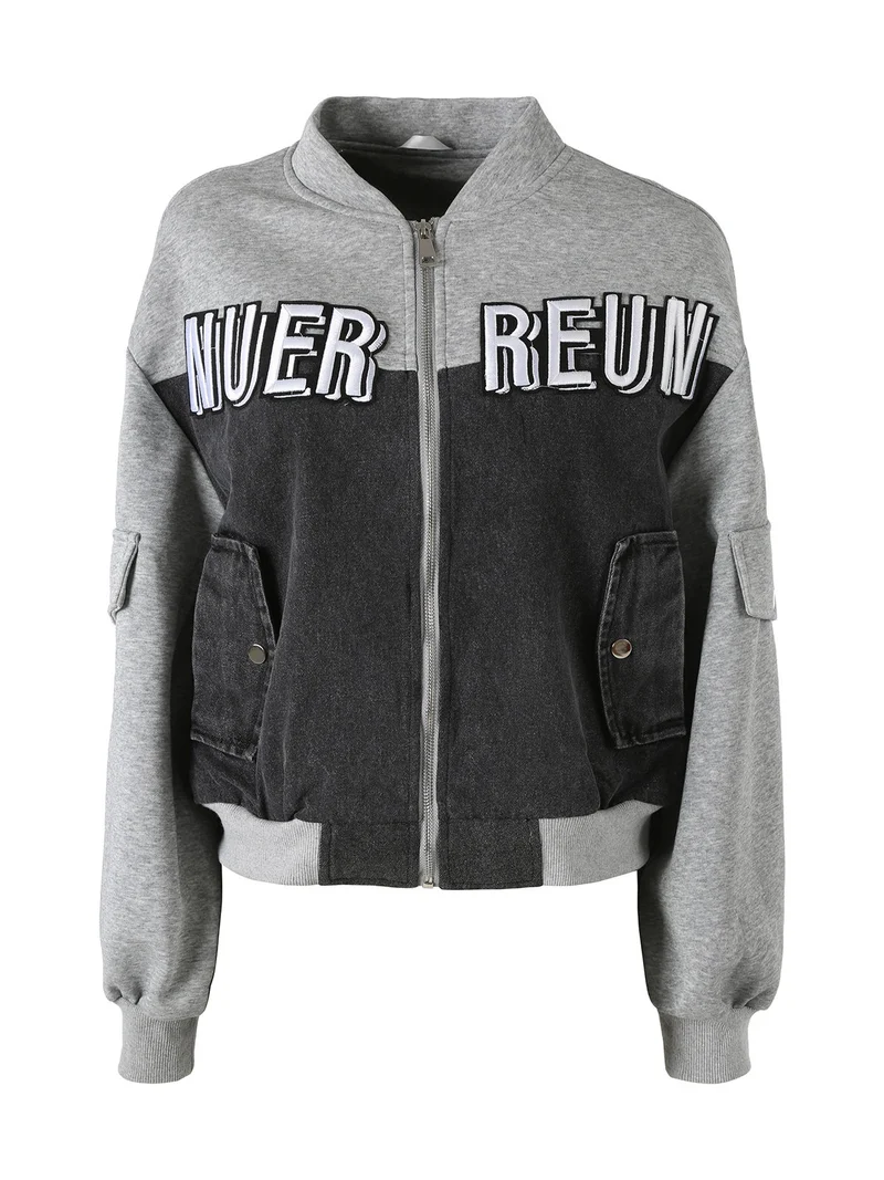 Giacca in jeans da donna con dettagli in felpa - nero