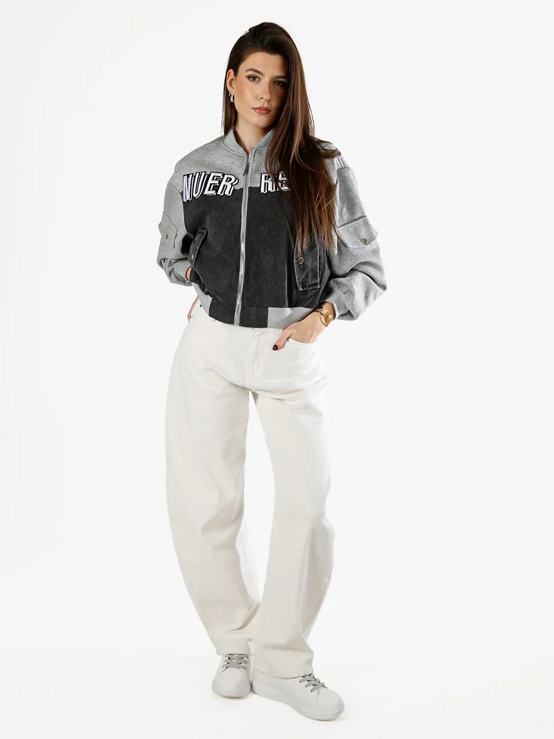Giacca in jeans da donna con dettagli in felpa - nero
