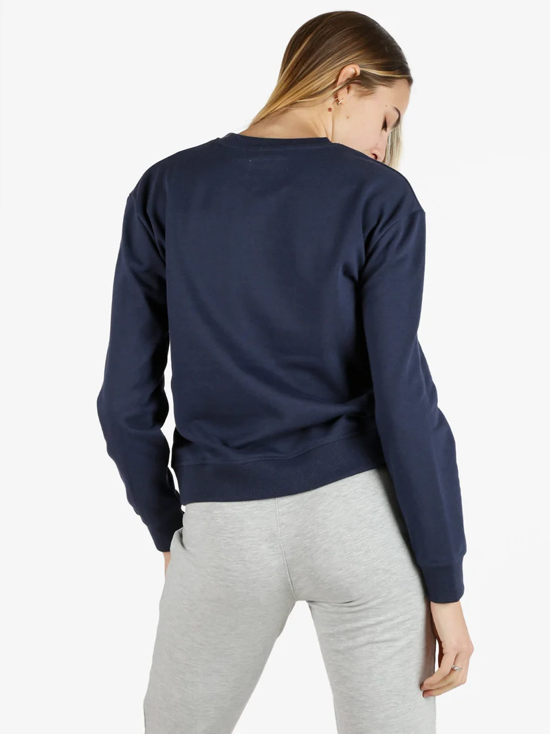 Felpa donna sportiva girocollo con scritta - blu scuro