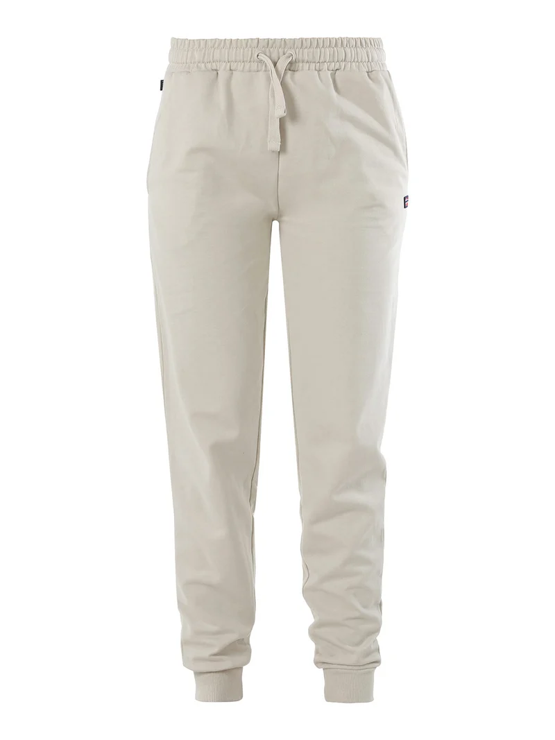 Pantaloni tuta da donna in cotone con coulisse e polsini - beige