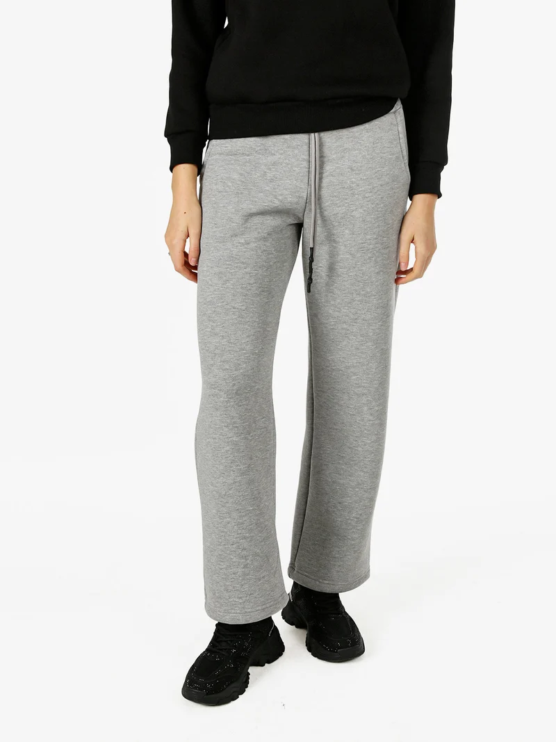 Pantaloni da donna in felpa a gamba larga con coulisse - grigio