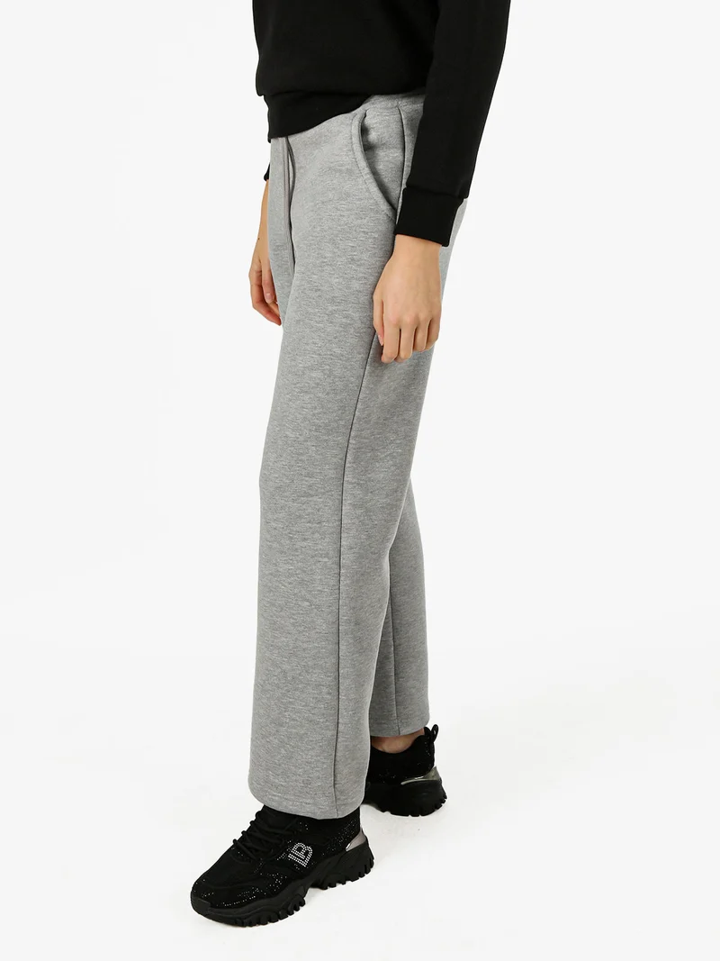Pantaloni da donna in felpa a gamba larga con coulisse - grigio