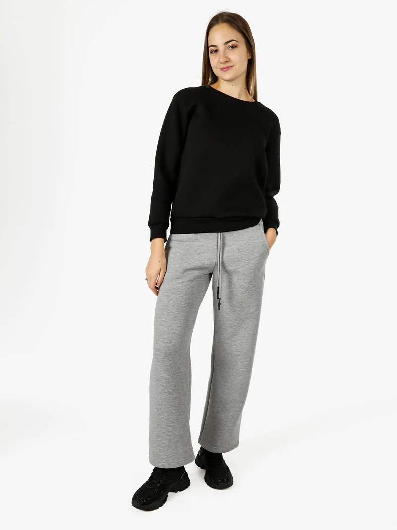 Pantaloni da donna in felpa a gamba larga con coulisse - grigio