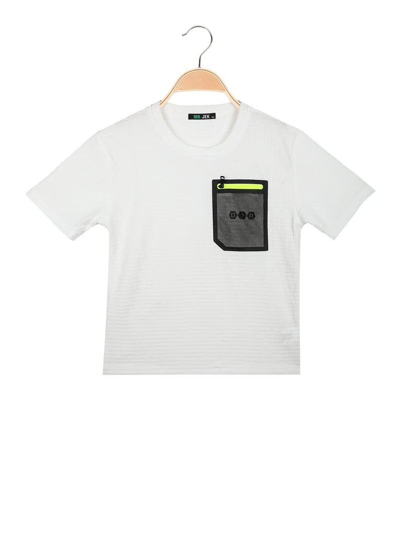 T-shirt da bambino con taschino a rete - bianco