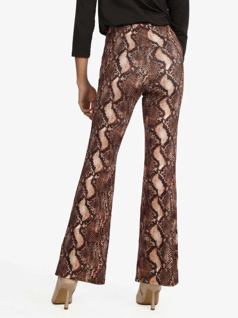 Pantaloni donna pitonati a zampa - marrone