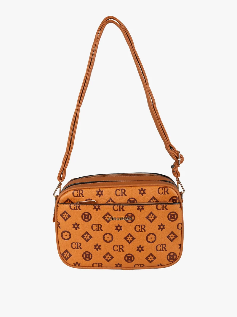 Borsa a tracolla da donna con stampa monogramma - cuoio