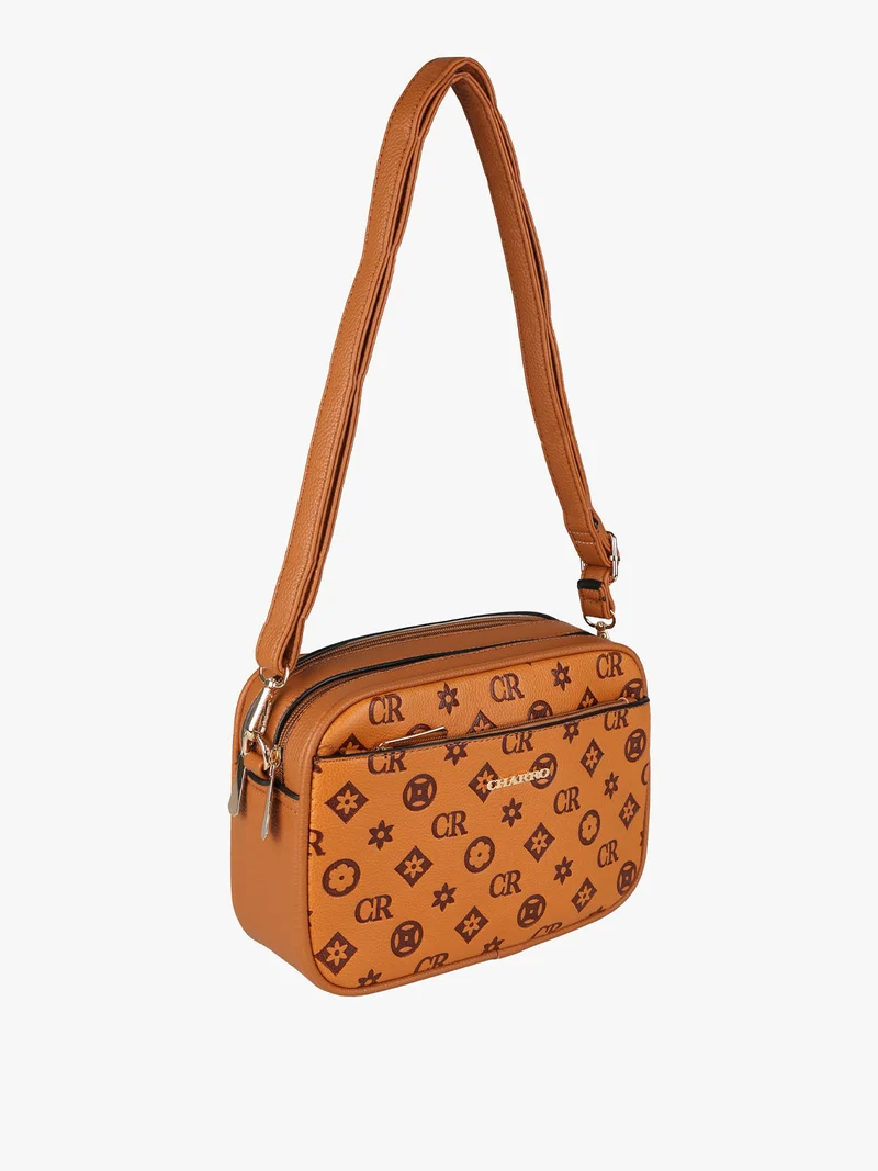Borsa a tracolla da donna con stampa monogramma - cuoio