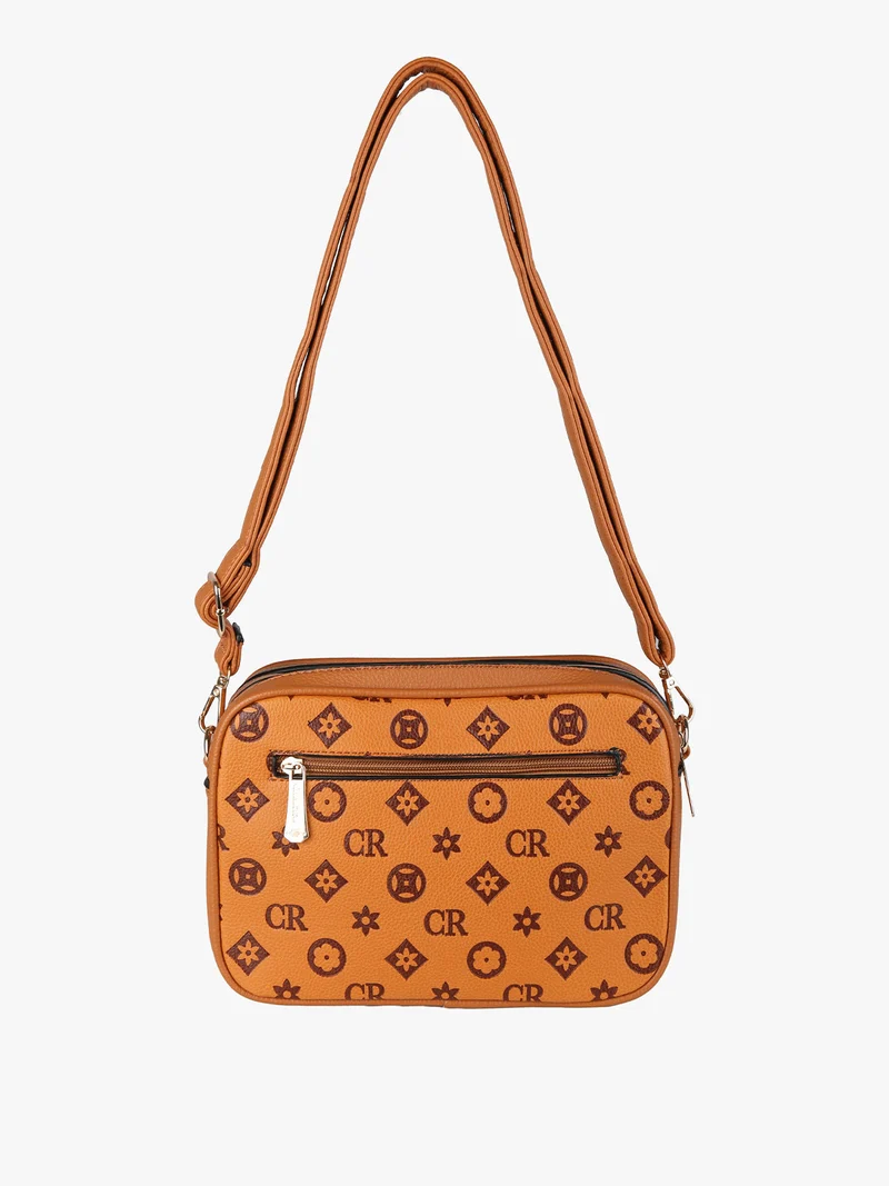Borsa a tracolla da donna con stampa monogramma - cuoio