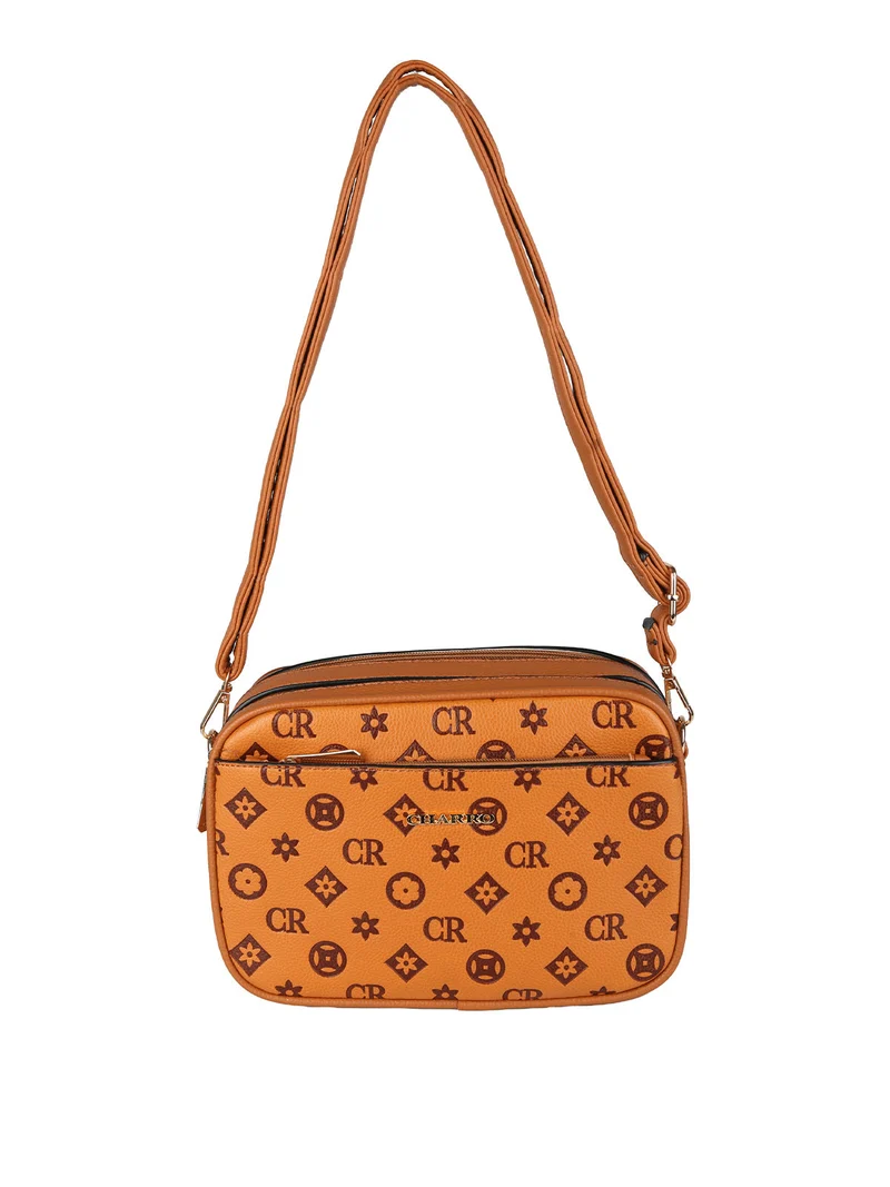 Borsa a tracolla da donna con stampa monogramma - cuoio
