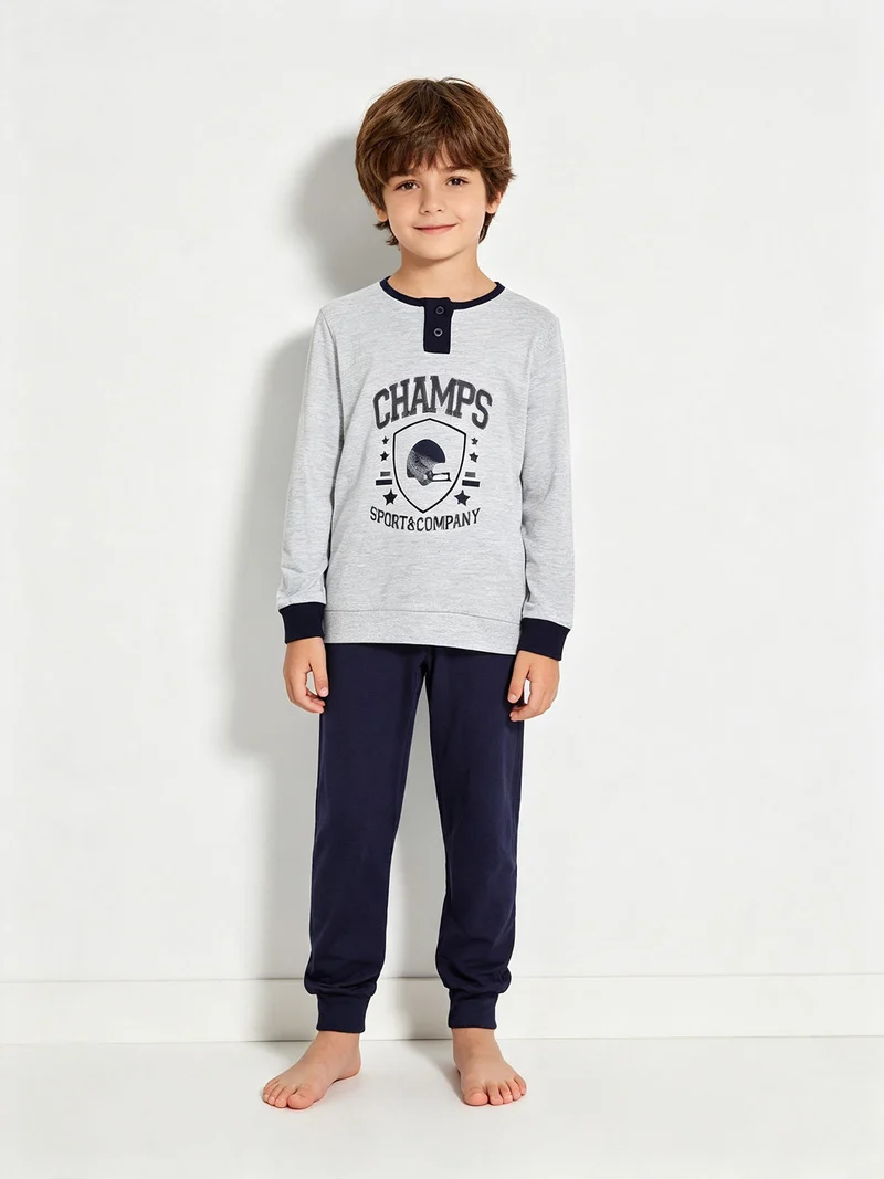 Pigiama lungo da bambino in cotone - grigio