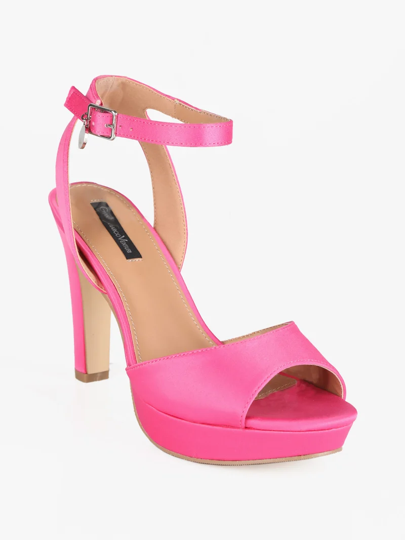 Sandali donna in raso con tacco - fucsia