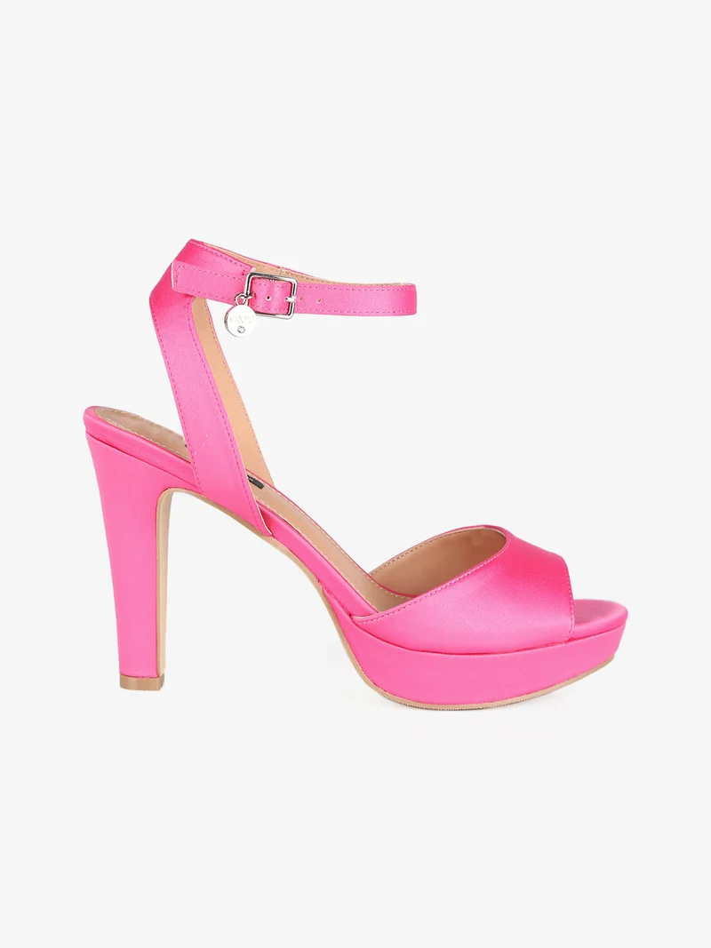 Sandali donna in raso con tacco - fucsia