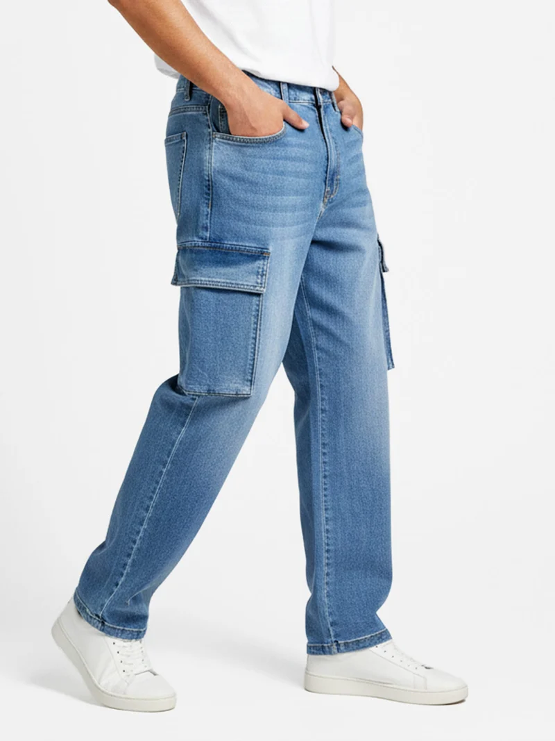 Jeans da uomo a gamba larga con tasconi laterali - jeans