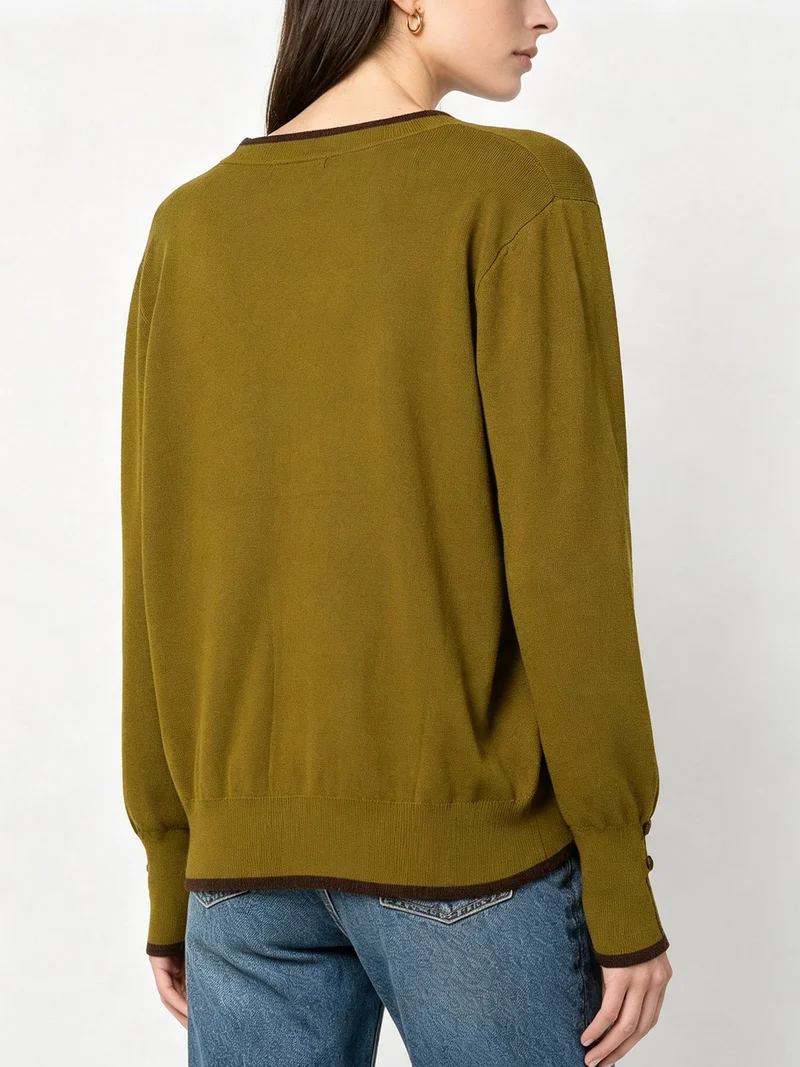 Cardigan donna in maglia con bottoni e dettagli lurex - senape