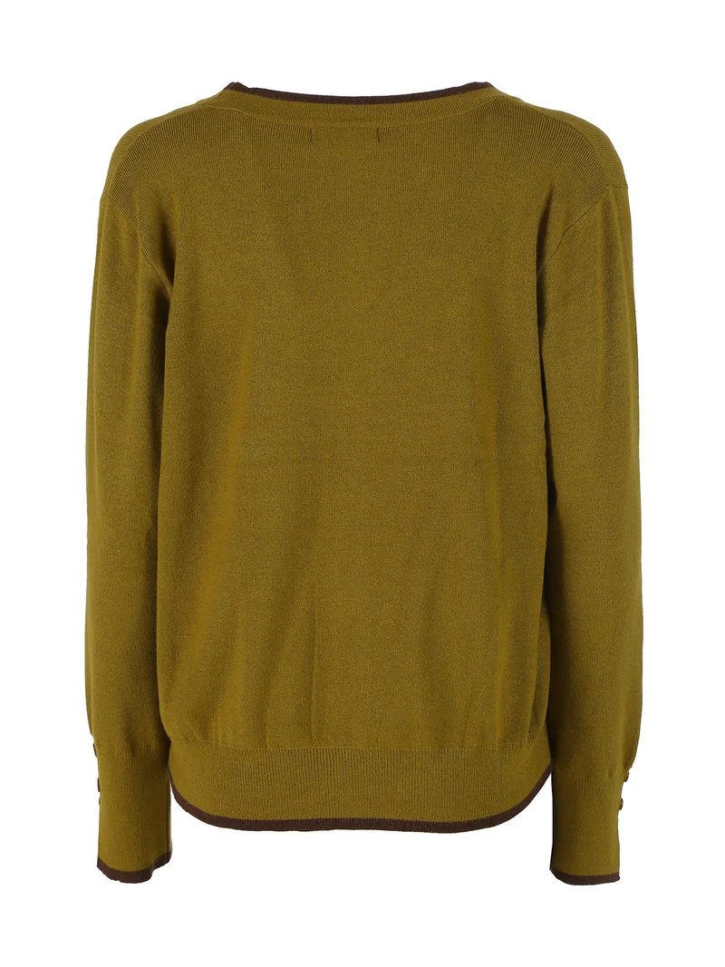 Cardigan donna in maglia con bottoni e dettagli lurex - senape