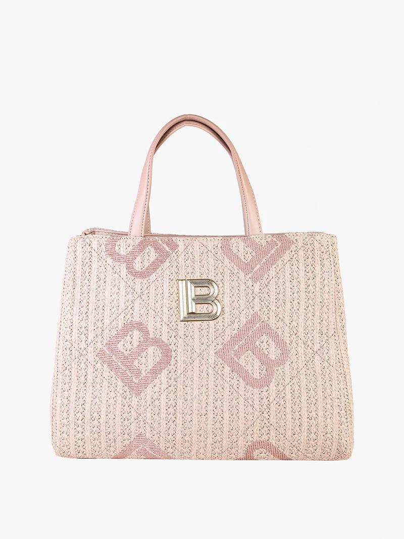 Borsa rigida da donna in paglia con doppi manici - rosa
