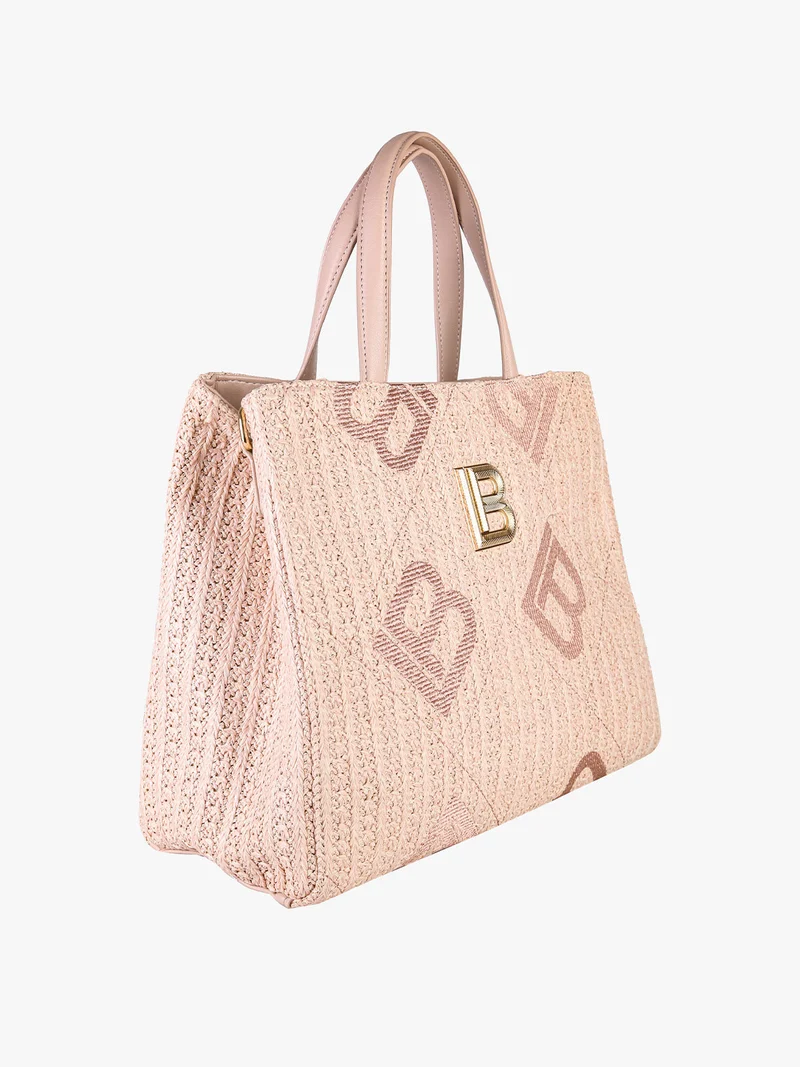 Borsa rigida da donna in paglia con doppi manici - rosa