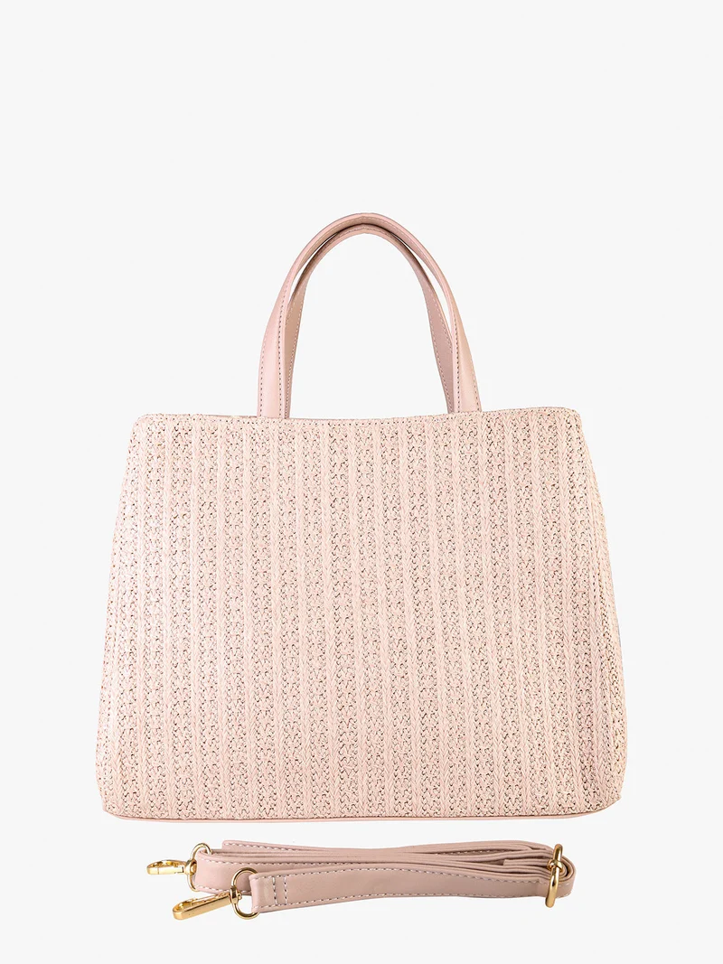 Borsa rigida da donna in paglia con doppi manici - rosa